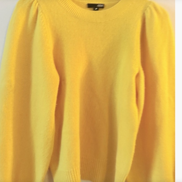 Aqua Women’s Cashmere Top Puff Balloon Long Sleeve Crew Neck Pullover Yellow-XS - Picture 2 of 9